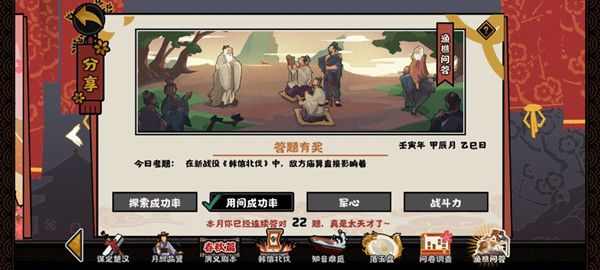 无悔华夏渔樵问答4.22答案是什么？韩信北伐庙算影响答案解析[多图]